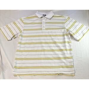 FootJoy FJ Polo Shirt White Yellow Striped Men's Size M Short Sleeve Cotton